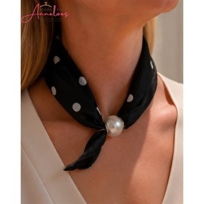 Dames Parelsjaal Polka dot zwart/wit - kleine hals sjaal met parel 520